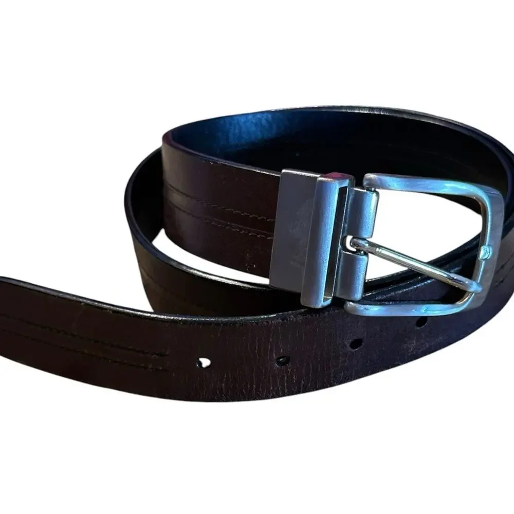 Brown to Black Reversible Leather Belt in a Mens Size 36 with Silver Buckle